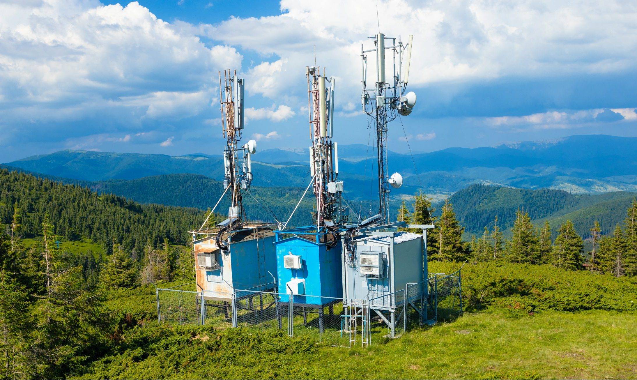 Telecom towers and Digital and analog Television transmission tower on top of mountain.
